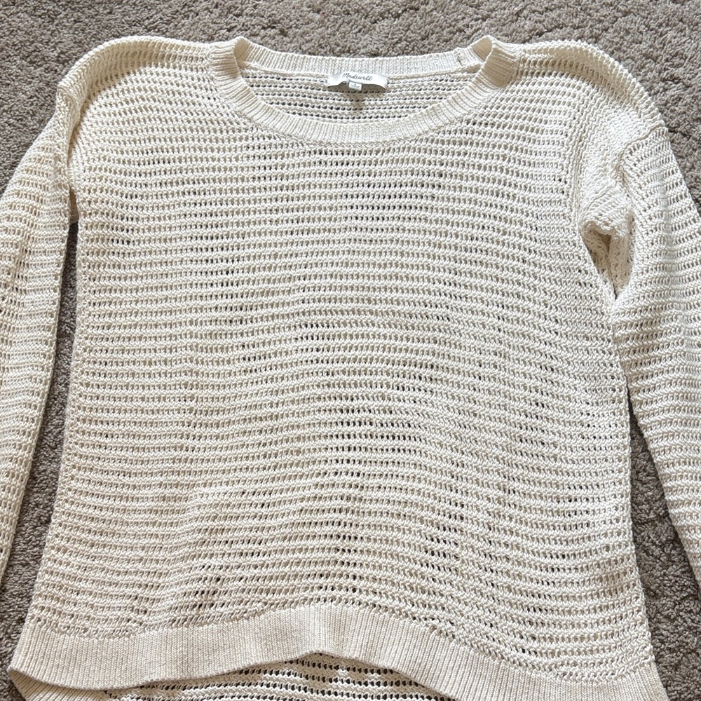 Madewell Cream Open-Knit Crewneck Sweater